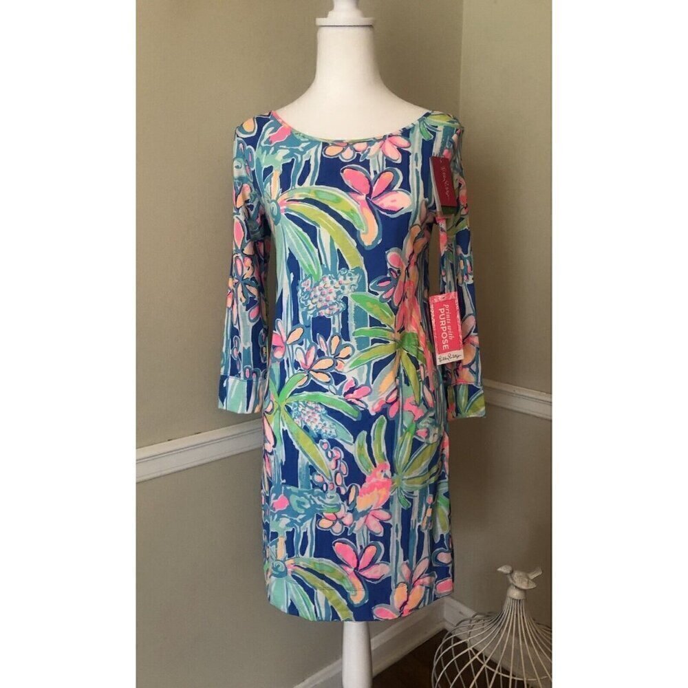 NWT Lilly Pulitzer Size XS Marlowe Dress Lapis Blue Pop Up Jungle Hoppin